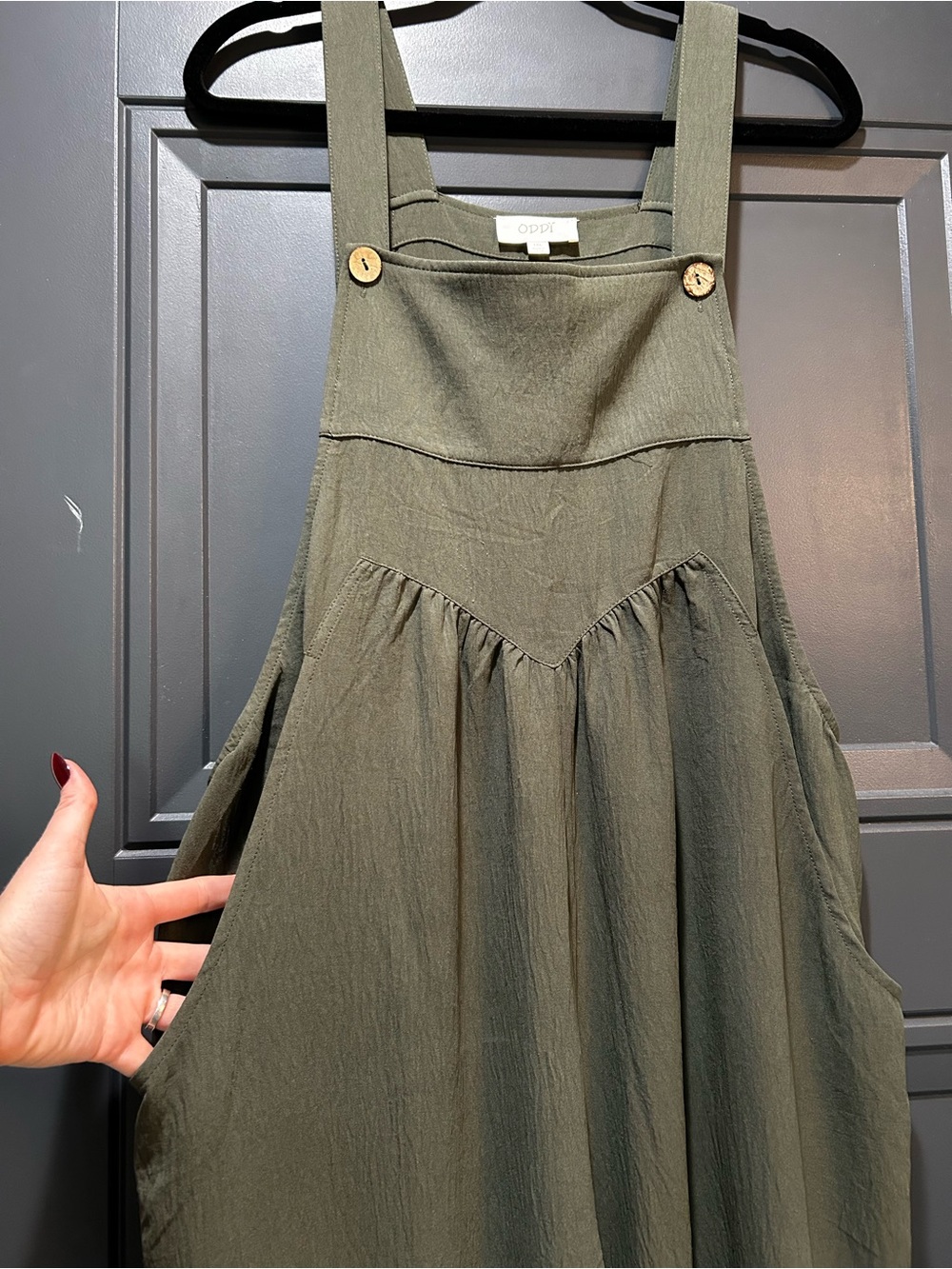 Olive Green Wide-Leg Overalls - Picture 3 of 5